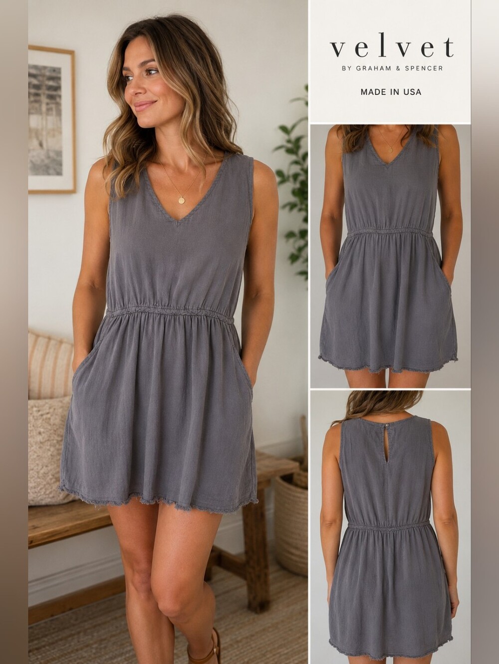 Velvet by Graham & Spencer Gray Cotton Sleeveless Tunic Dress w/ Pockets L